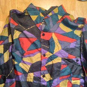 Vintage Protest Abstract Geometric Color Block Silk Shirt